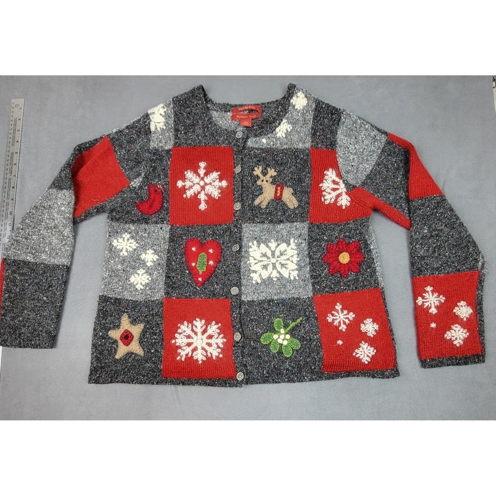 Vintage Northern Reflections Christmas Cardigan Sweater Womens Gray Reindeer XL